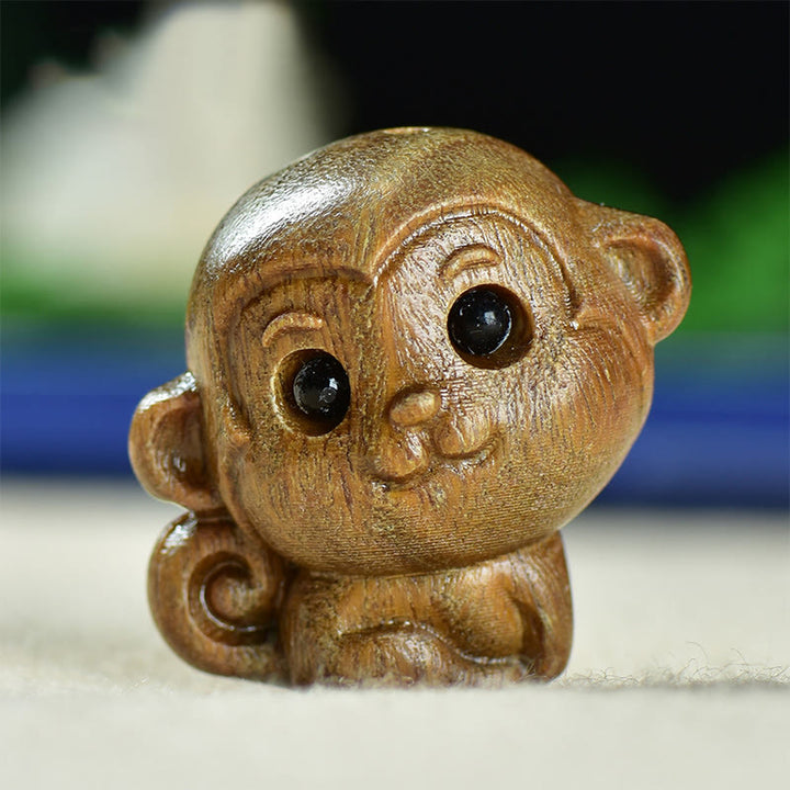 Buddha Stones de santal vert Petite feuille Bois de santal rouge Mignon singe Animaux Décoration de la paix - Singe en bois de santal vert (28*28*22 mm) - image 1
