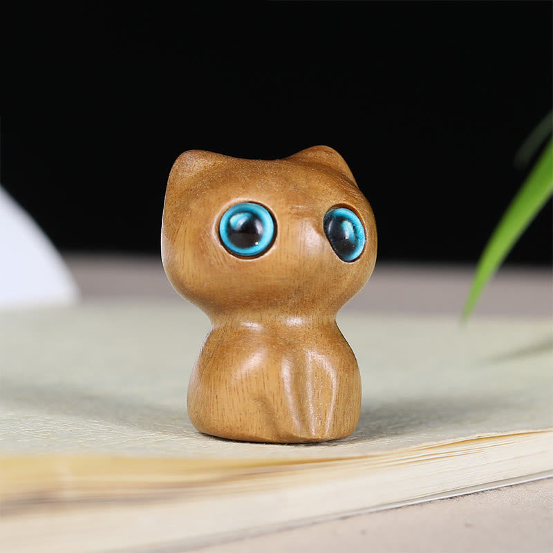 Buddha Stones en bois d'ébène, petite feuille, bois de santal rouge, chat mignon, animaux, décoration calme - Bois de santal vert (33*24*21 mm) - image 5