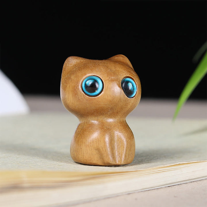 Buddha Stones en bois d'ébène, petite feuille, bois de santal rouge, chat mignon, animaux, décoration calme - Bois de santal vert (33*24*21 mm) - image 5