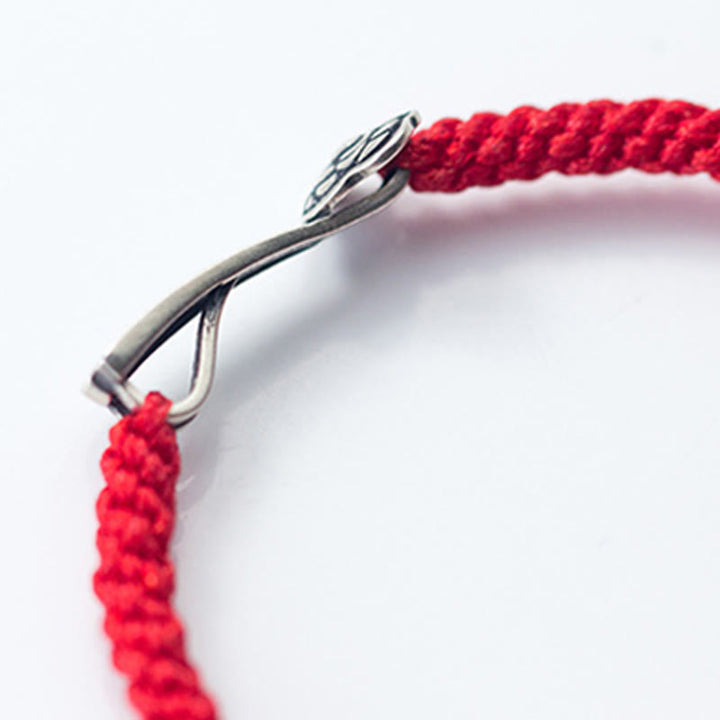 Bracelet porte-bonheur tressé en fil rouge avec Buddha Stones rétro en argent sterling 925 Ruyi As One Wishes - image 9