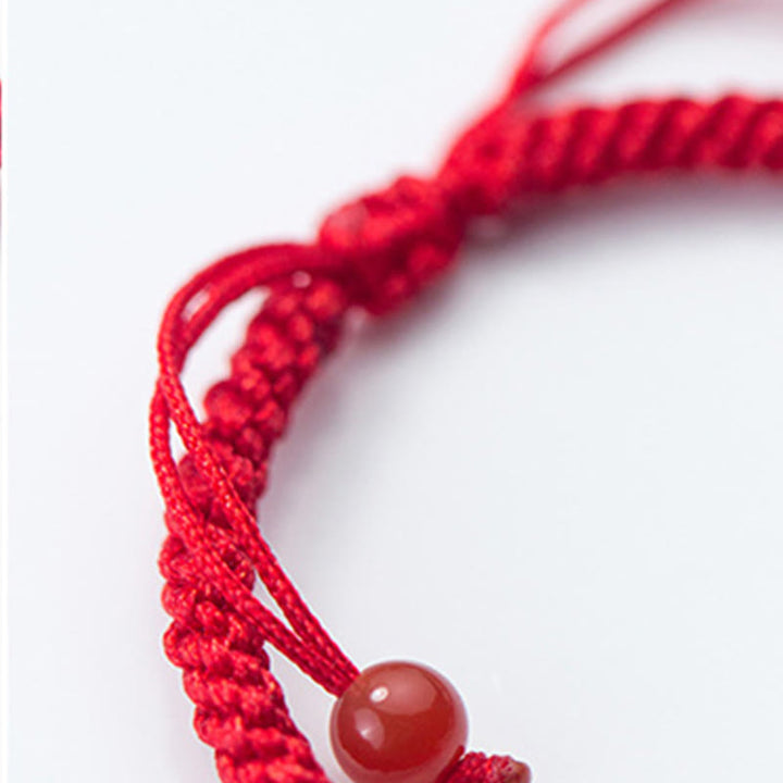 Bracelet porte-bonheur tressé en fil rouge avec Buddha Stones rétro en argent sterling 925 Ruyi As One Wishes - image 10