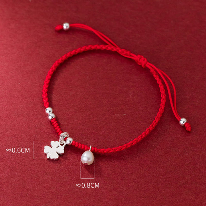 Bracelet rétro en argent sterling 925 avec perles et trèfle à quatre feuilles, cordon rouge porte-bonheur, Buddha Stones - image 8