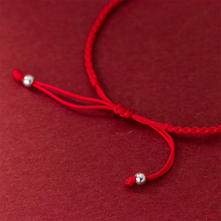 Bracelet rétro en argent sterling 925 avec perles et trèfle à quatre feuilles, cordon rouge porte-bonheur, Buddha Stones - image 5