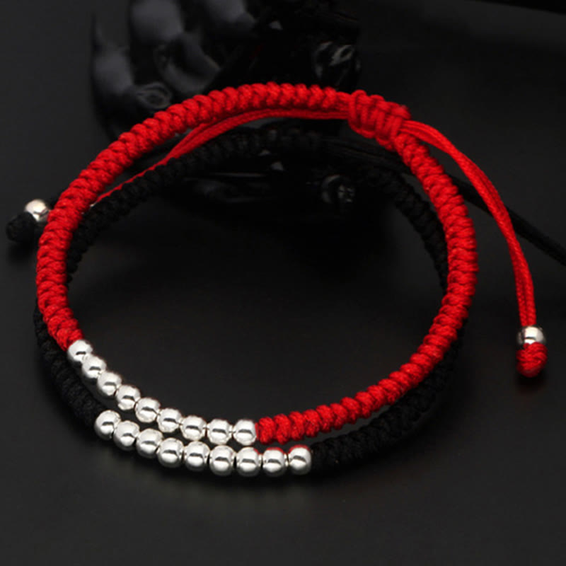 Bracelet porte-bonheur rétro en argent sterling 925 avec perles simples et nœuds, Buddha Stones - image 3