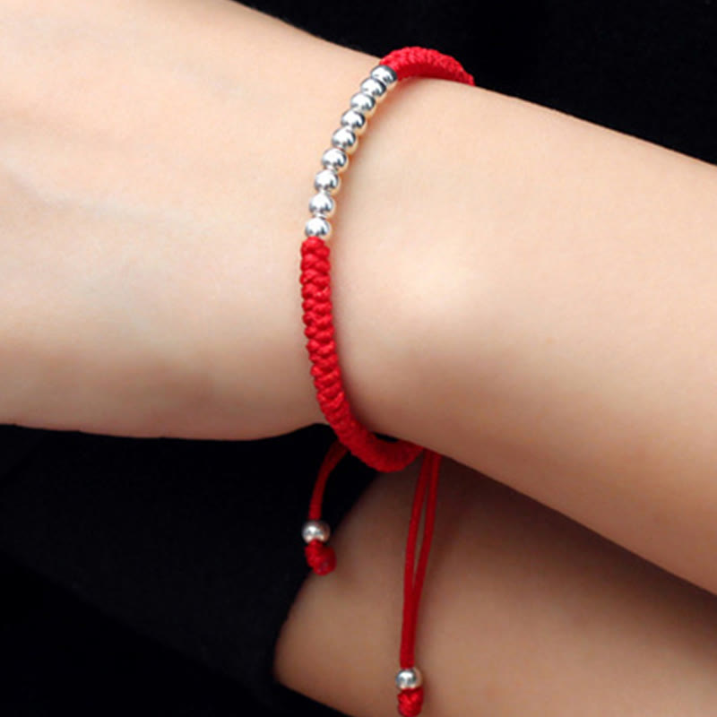 Bracelet porte-bonheur rétro en argent sterling 925 avec perles simples et nœuds, Buddha Stones - image 5