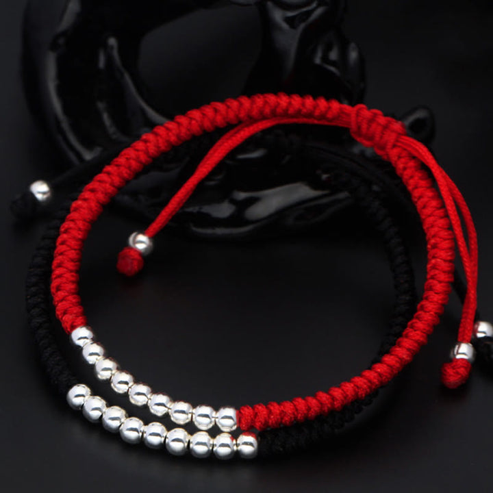 Bracelet porte-bonheur rétro en argent sterling 925 avec perles simples et nœuds, Buddha Stones - image 4