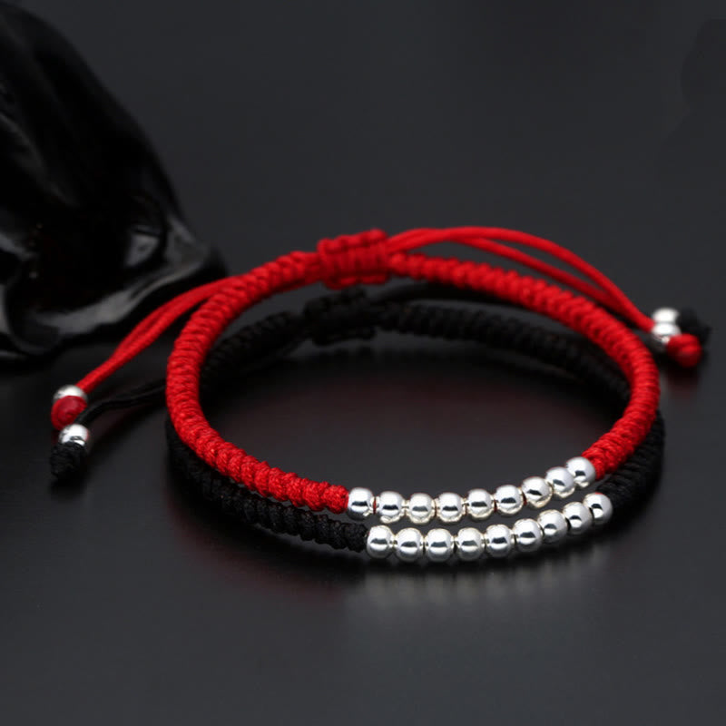 Bracelet porte-bonheur rétro en argent sterling 925 avec perles simples et nœuds, Buddha Stones - image 2
