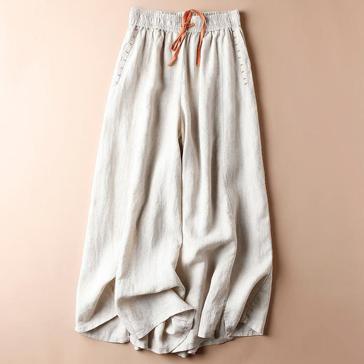 Pantalon large décontracté en coton avec ourlet fendu et poches pour femme, longueur 7-8, Buddha Stones - Coquillage - US8-10，UK/AU12-14，EU40-42 (2XL) - image 0