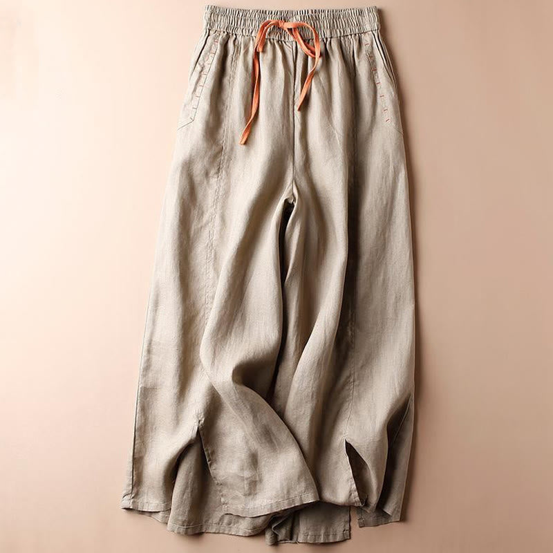 Pantalon large décontracté en coton avec ourlet fendu et poches pour femme, longueur 7-8, Buddha Stones - BurlyWood - US8-10，UK/AU12-14，EU40-42 (2XL) - image 7