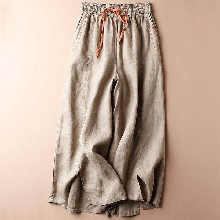 Pantalon large décontracté en coton avec ourlet fendu et poches pour femme, longueur 7-8, Buddha Stones - BurlyWood - US8-10，UK/AU12-14，EU40-42 (2XL) - image 7