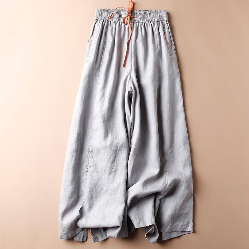 Pantalon large décontracté en coton avec ourlet fendu et poches pour femme, longueur 7-8, Buddha Stones - Bleu acier clair - US8-10，UK/AU12-14，EU40-42 (2XL) - image 11