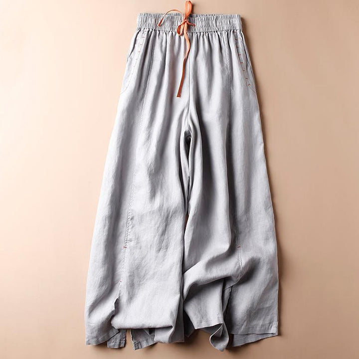Pantalon large décontracté en coton avec ourlet fendu et poches pour femme, longueur 7-8, Buddha Stones - Bleu acier clair - US8-10，UK/AU12-14，EU40-42 (2XL) - image 11