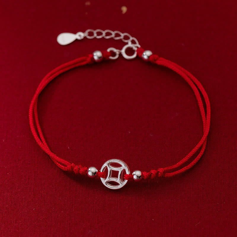 Bracelet porte-bonheur en argent sterling 925 avec pièce de cuivre creuse et pierres de Buddha Stones - Argent sterling 925 (tour de poignet : 15-18 cm) - image 1