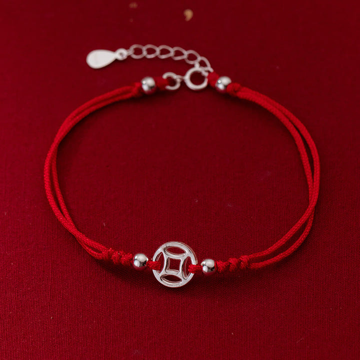 Bracelet porte-bonheur en argent sterling 925 avec pièce de cuivre creuse et pierres de Buddha Stones - Argent sterling 925 (tour de poignet : 15-18 cm) - image 1