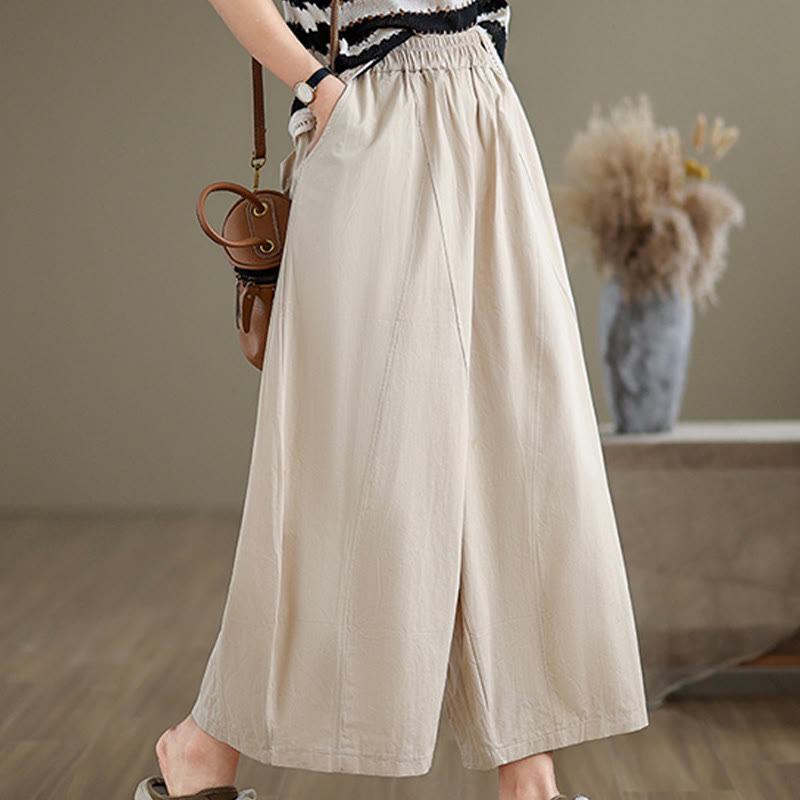 Pantalon large décontracté en coton uni pour femme, longueur 7-8, avec poches, Buddha Stones - Beige - US8-10，UK/AU12-14，EU40-42 (2XL) - image 1