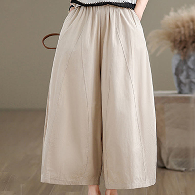 Pantalon large décontracté en coton uni pour femme, longueur 7-8, avec poches, Buddha Stones - image 2