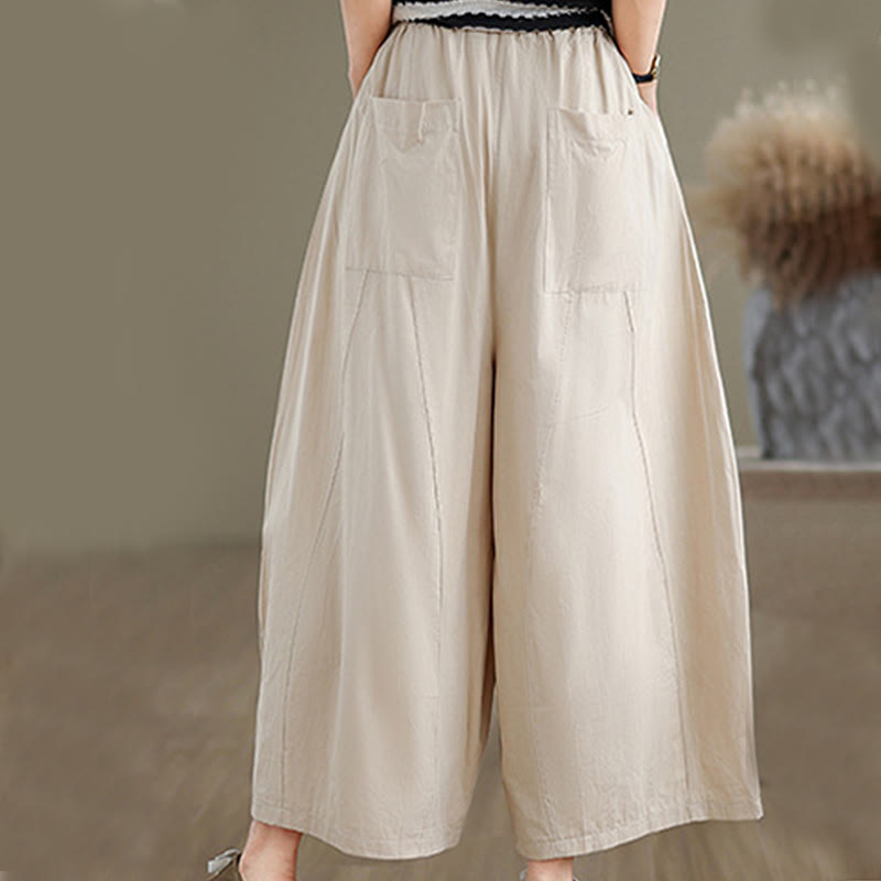 Pantalon large décontracté en coton uni pour femme, longueur 7-8, avec poches, Buddha Stones - image 5