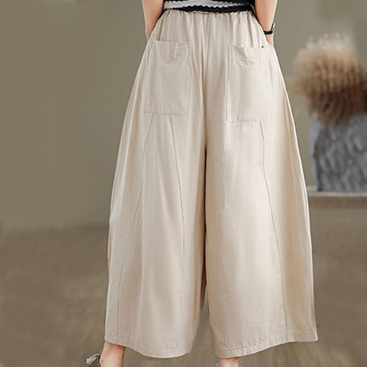 Pantalon large décontracté en coton uni pour femme, longueur 7-8, avec poches, Buddha Stones - image 5