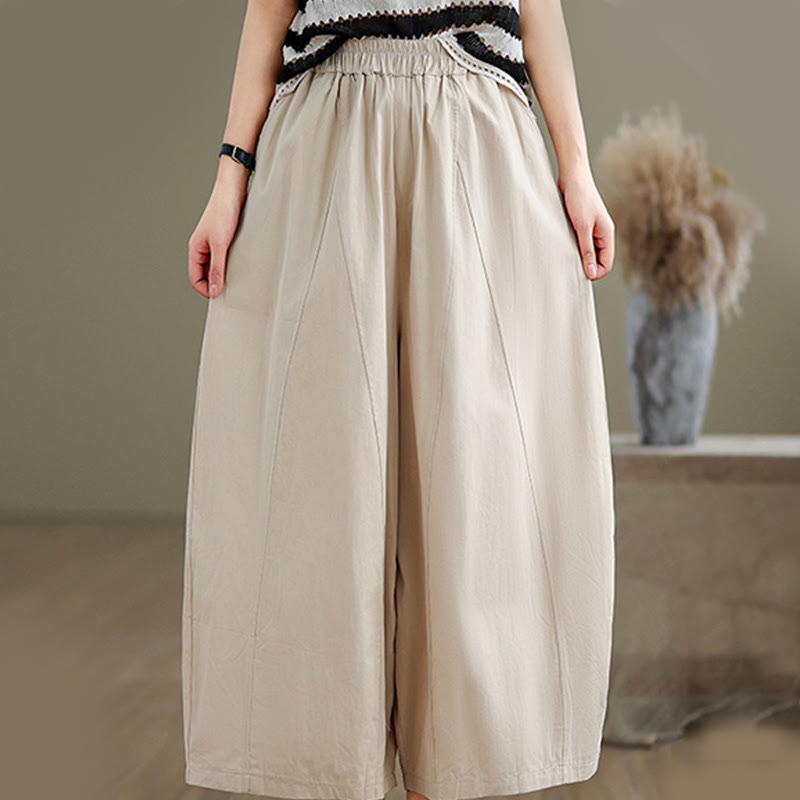 Pantalon large décontracté en coton uni pour femme, longueur 7-8, avec poches, Buddha Stones - image 3