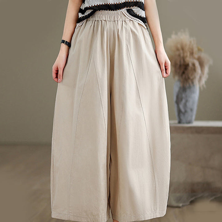 Pantalon large décontracté en coton uni pour femme, longueur 7-8, avec poches, Buddha Stones - image 3