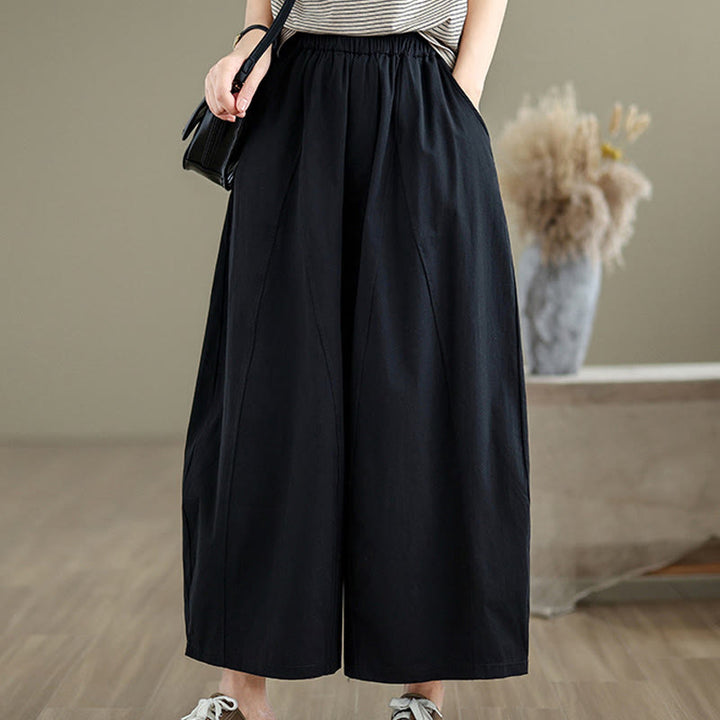 Pantalon large décontracté en coton uni pour femme, longueur 7-8, avec poches, Buddha Stones - Noir - US8-10，UK/AU12-14，EU40-42 (2XL) - image 8