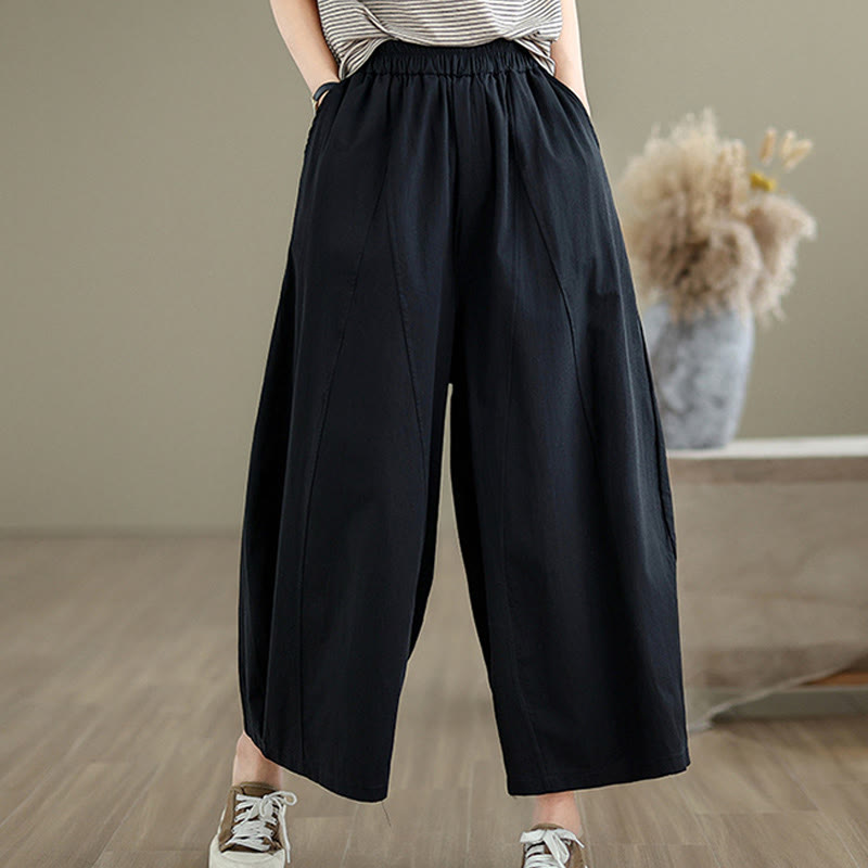 Pantalon large décontracté en coton uni pour femme, longueur 7-8, avec poches, Buddha Stones - image 12