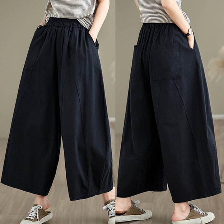 Pantalon large décontracté en coton uni pour femme, longueur 7-8, avec poches, Buddha Stones - image 10