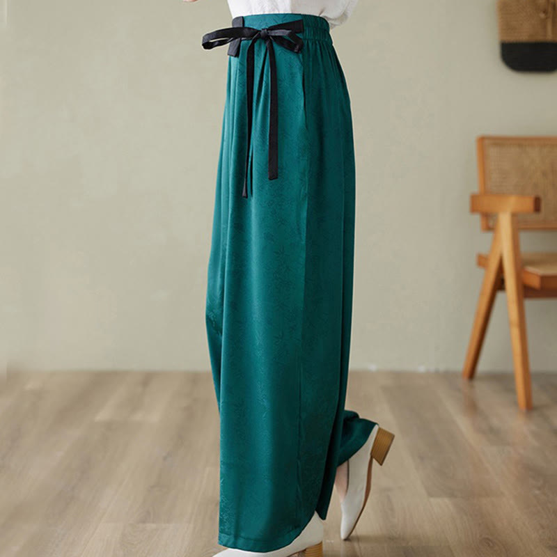 Pantalon large décontracté en coton jacquard à lacets avec poches pour femme Buddha Stones - image 3