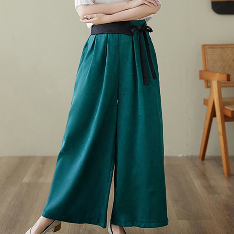 Pantalon large décontracté en coton jacquard à lacets avec poches pour femme Buddha Stones - image 5