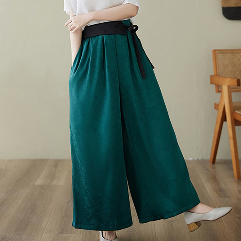 Pantalon large décontracté en coton jacquard à lacets avec poches pour femme Buddha Stones - image 7