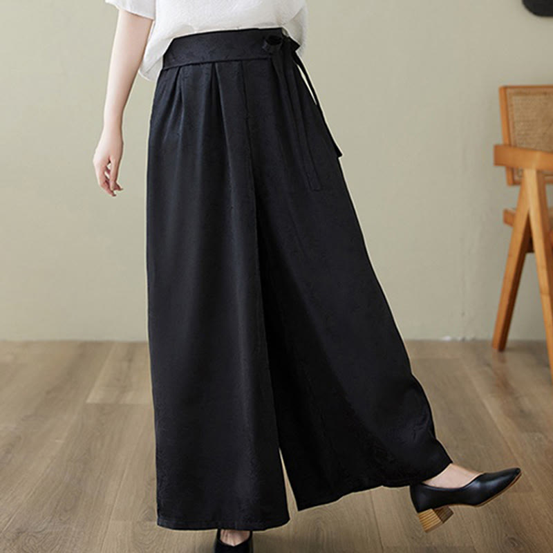 Pantalon large décontracté en coton jacquard à lacets avec poches pour femme Buddha Stones - image 15