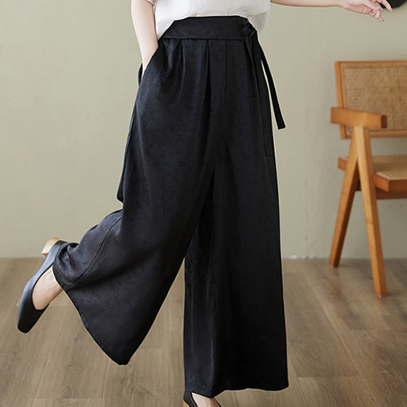 Pantalon large décontracté en coton jacquard à lacets avec poches pour femme Buddha Stones - image 14