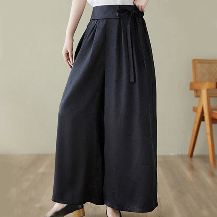 Pantalon large décontracté en coton jacquard à lacets avec poches pour femme Buddha Stones - Noir - US8-10，UK/AU12-14，EU40-42 (2XL) - image 11