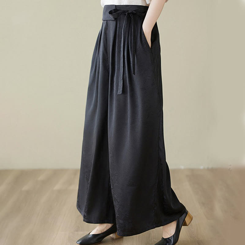 Pantalon large décontracté en coton jacquard à lacets avec poches pour femme Buddha Stones - image 12