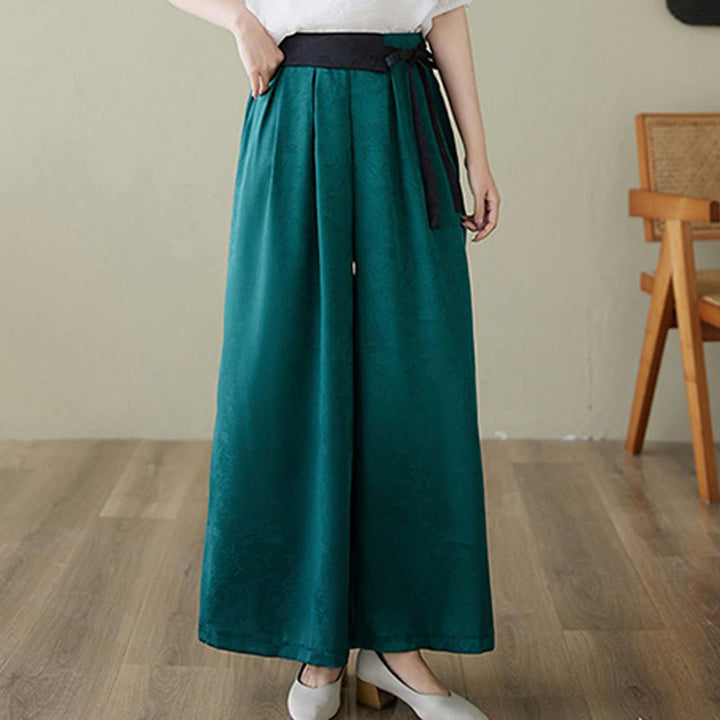 Pantalon large décontracté en coton jacquard à lacets avec poches pour femme Buddha Stones - image 9