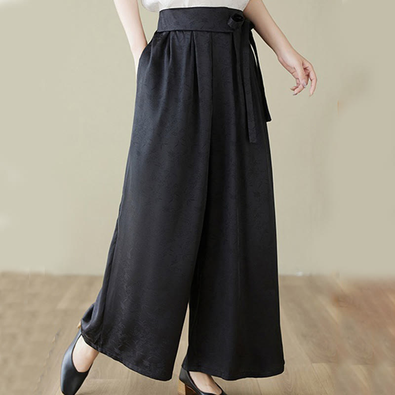 Pantalon large décontracté en coton jacquard à lacets avec poches pour femme Buddha Stones - image 13