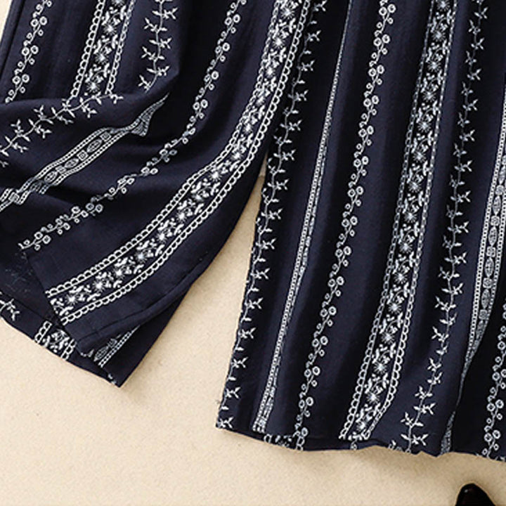 Pantalon large décontracté en coton et lin avec poches pour femme, imprimé vertical Buddha Stones - image 3