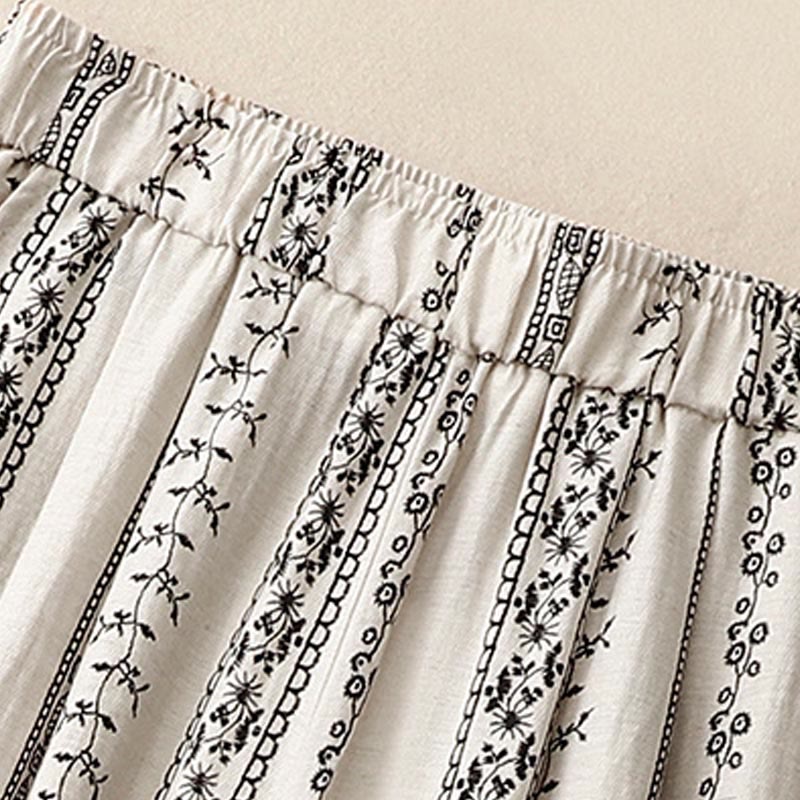 Pantalon large décontracté en coton et lin avec poches pour femme, imprimé vertical Buddha Stones - image 11
