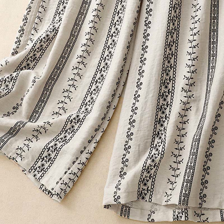 Pantalon large décontracté en coton et lin avec poches pour femme, imprimé vertical Buddha Stones - image 14