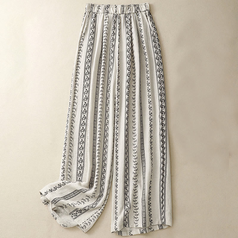 Pantalon large décontracté en coton et lin avec poches pour femme, imprimé vertical Buddha Stones - Beige - US8-10，UK/AU12-14，EU40-42 (2XL) - image 5