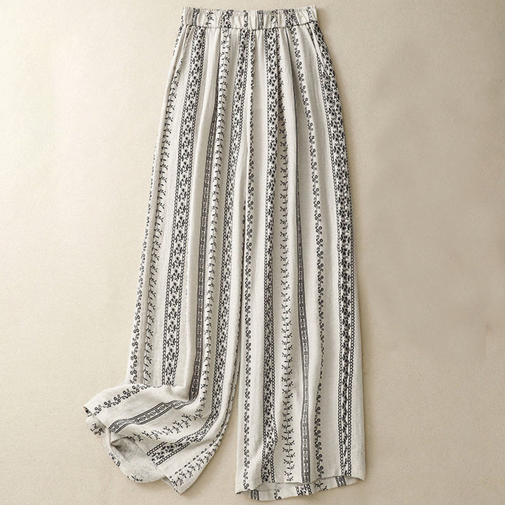 Pantalon large décontracté en coton et lin avec poches pour femme, imprimé vertical Buddha Stones - Beige - US8-10，UK/AU12-14，EU40-42 (2XL) - image 5