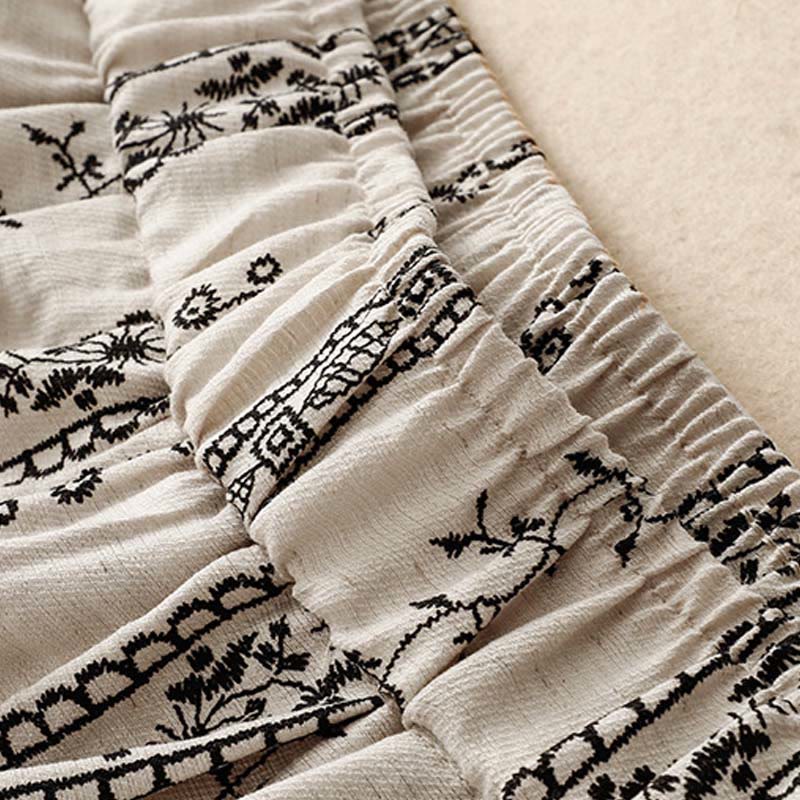 Pantalon large décontracté en coton et lin avec poches pour femme, imprimé vertical Buddha Stones - image 9