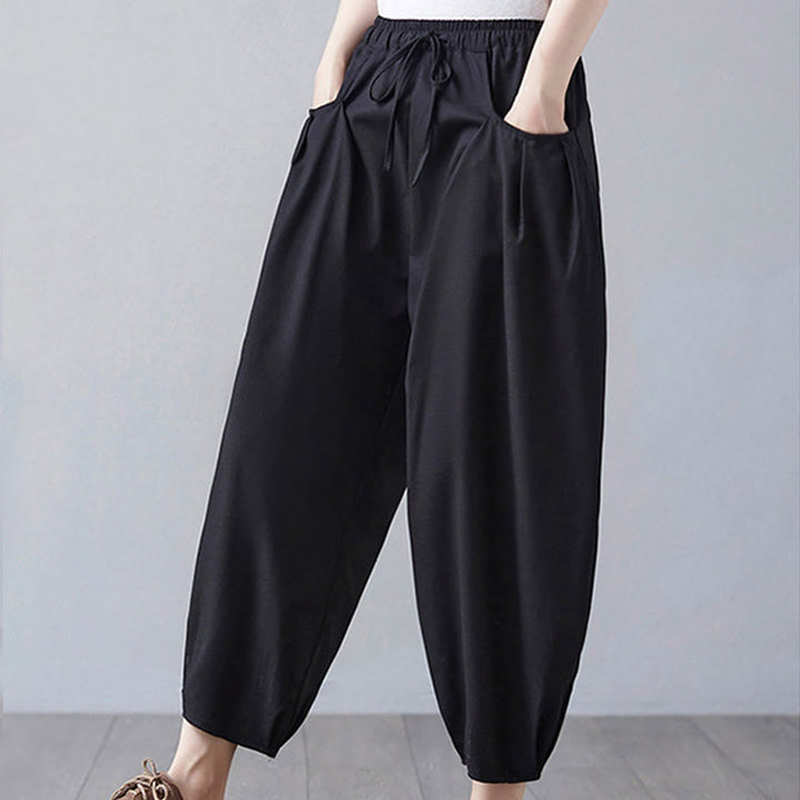 Pantalon court d'été uni Buddha Stones pour femme, sarouel en coton et lin avec poches - image 16