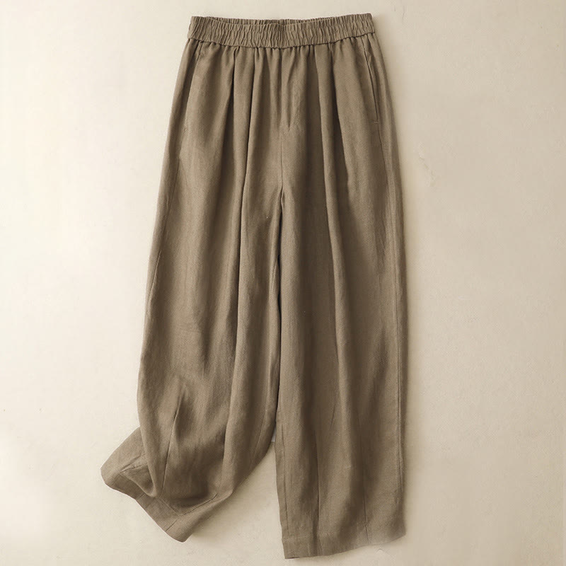 Pantalon sarouel d'été uni en coton et lin avec poches pour femme Buddha Stones - Tanné - US8-10，UK/AU12-14，EU40-42 (2XL) - image 1