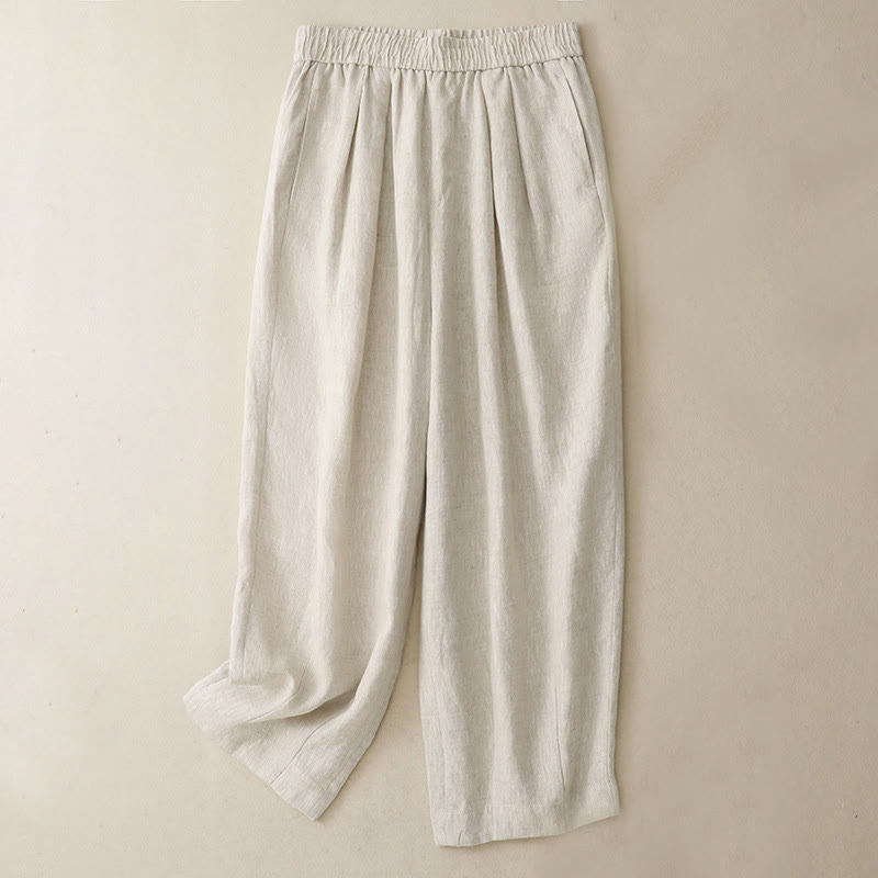 Pantalon sarouel d'été uni en coton et lin avec poches pour femme Buddha Stones - Beige - US8-10，UK/AU12-14，EU40-42 (2XL) - image 11