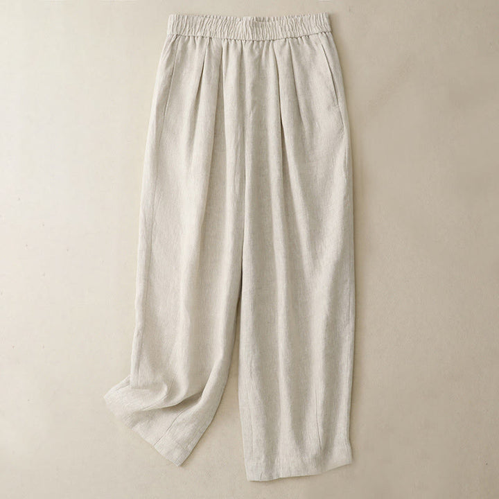 Pantalon sarouel d'été uni en coton et lin avec poches pour femme Buddha Stones - Beige - US8-10，UK/AU12-14，EU40-42 (2XL) - image 11