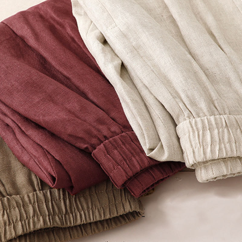 Pantalon sarouel d'été uni en coton et lin avec poches pour femme Buddha Stones - image 20