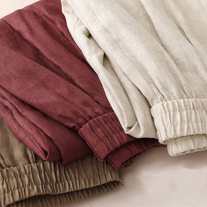 Pantalon sarouel d'été uni en coton et lin avec poches pour femme Buddha Stones - image 19