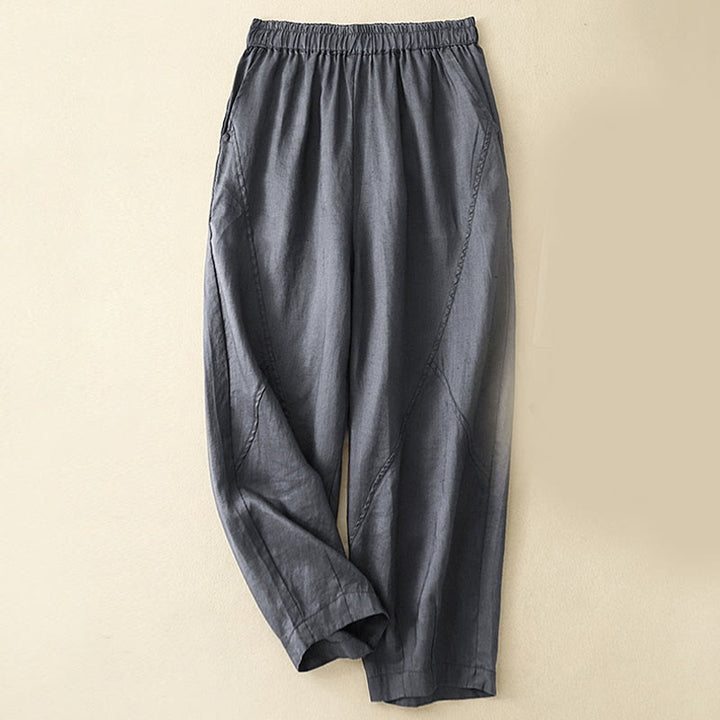 Pantalon court uni décontracté Buddha Stones, pantalon harem en lin pour femme avec poches - SteelBlue - US8-10，UK/AU12-14，EU40-42 (2XL) - image 0
