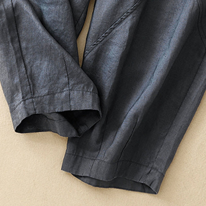 Pantalon court décontracté uni Buddha Stones pour femme, sarouel en coton et lin avec poches - image 3